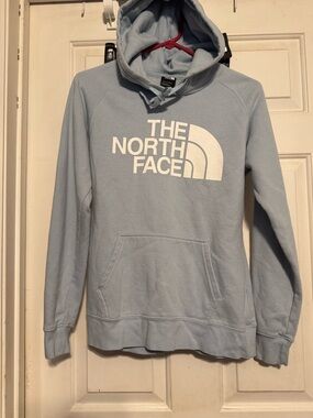The North Face Men's Pale Blue Pullover Hoodie with White Logo